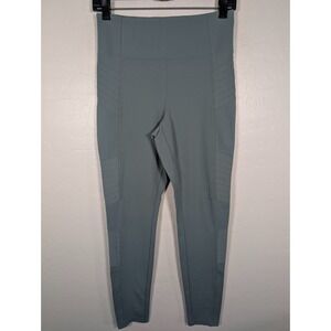 Athleta Leggings Women's Medium Delancey Moto Tight Ankle Zip Green Pockets EUC